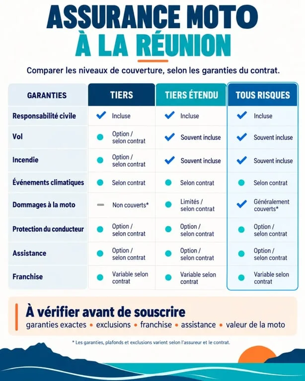 Infographie comparative sur l’assurance moto Altitude Réunion et les niveaux de garanties