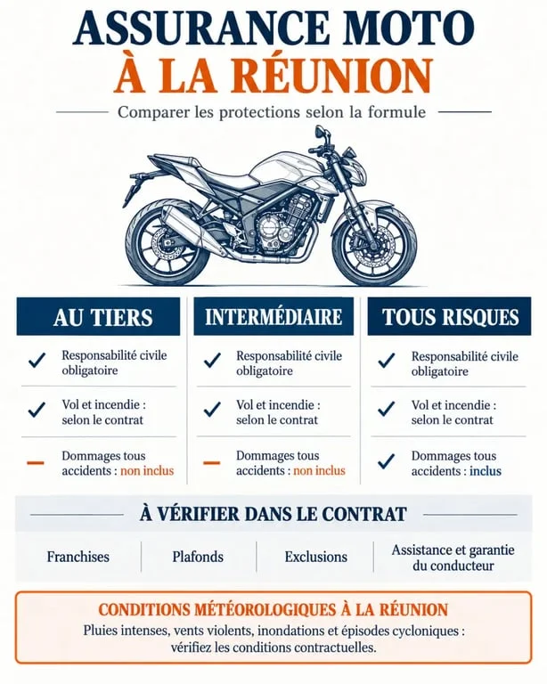 Devis assurance moto étude gratuite réunion : comparaison des formules au tiers, intermédiaire et tous risques