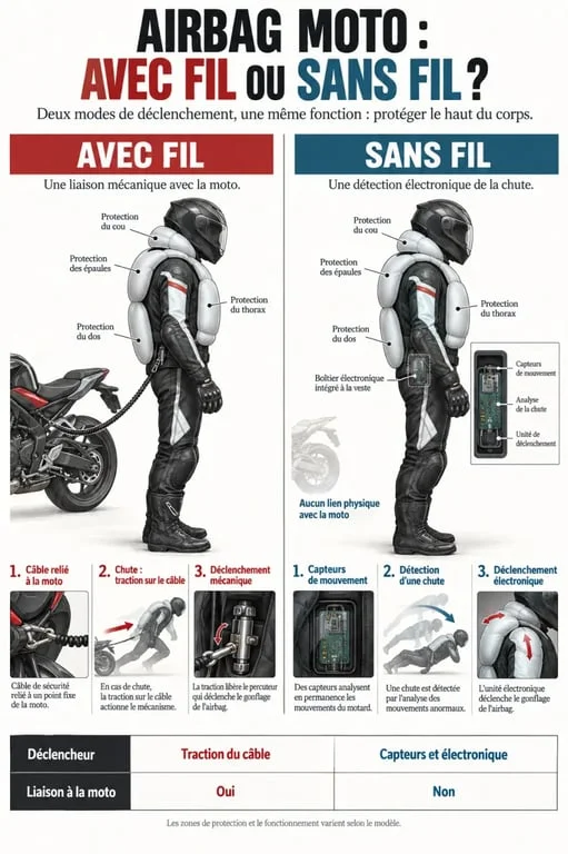 Garantie airbag moto dans une assurance moto à La Réunion : fonctionnement avec fil et sans fil