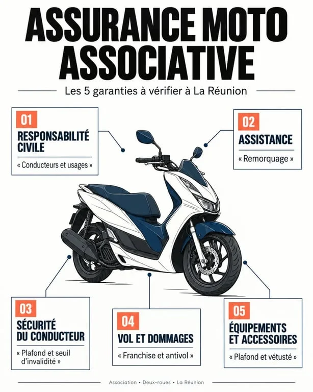 Assurance moto association à La Réunion : garanties et points de contrôle à comparer
