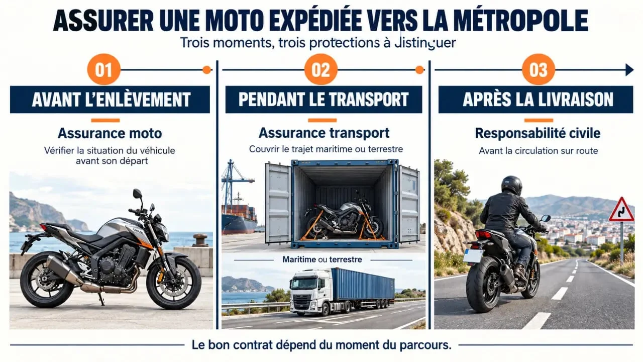 Assurance moto expédiée vers la métropole : les couvertures avant, pendant et après le transport