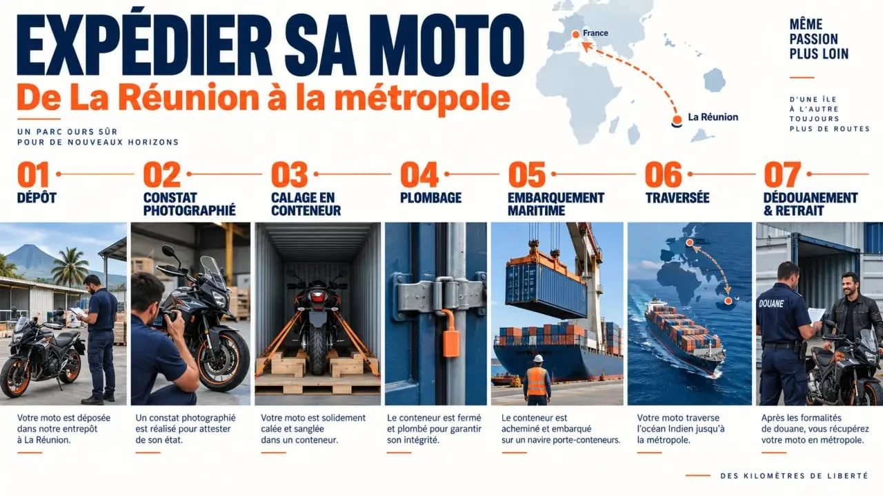 Assurance moto en conteneur Réunion : étapes du dépôt au retrait