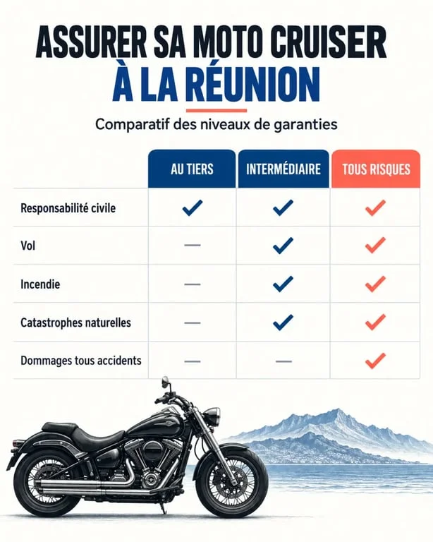 Infographie comparative des formules d’assurance moto cruiser à La Réunion