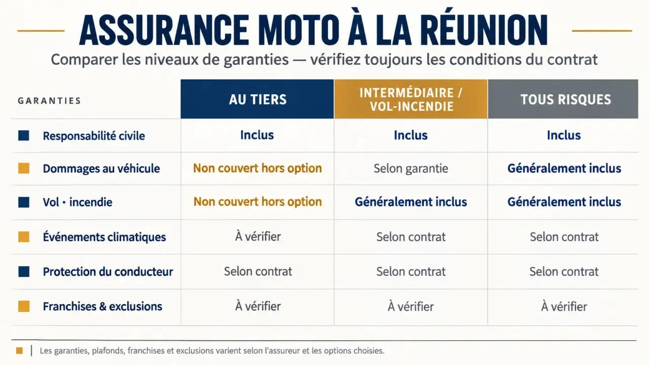 Devis assurance moto souscription en ligne 974 : différences entre les niveaux de garantie