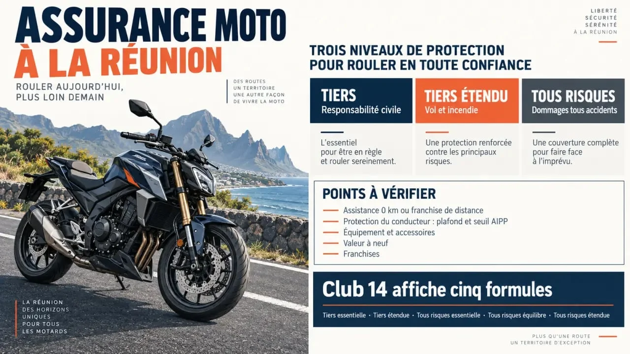 Assurance moto club réunion : niveaux de garanties, assistance et indemnisation à vérifier
